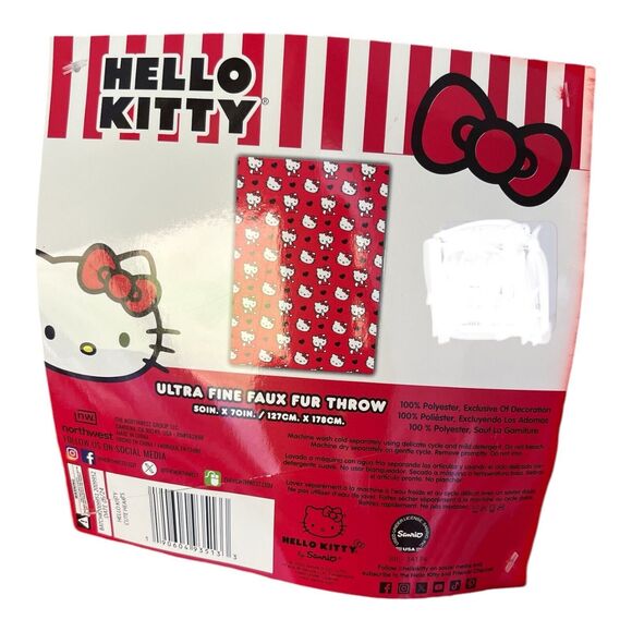 New Release 2024 Hello Kitty Red Heart Faux Fur Plush Throw Soft Love Blanket - Picture 5 of 5